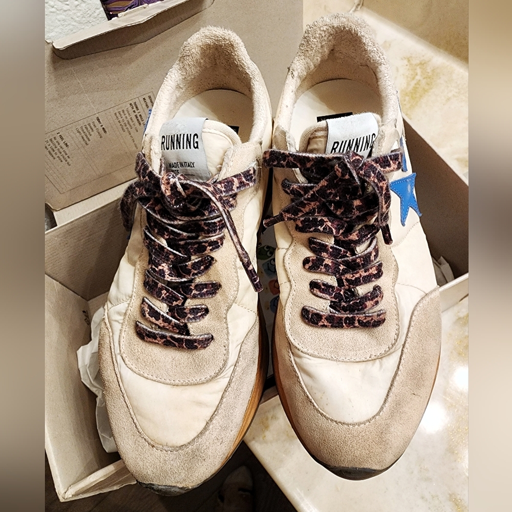 Golden Goose Cream & Blue Running Sole Sneakers - Picture 3 of 9